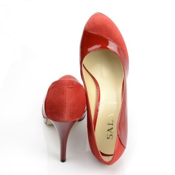 Szpilki damskie buty na wysokim obcasie czerwone lakierowane Sala 1336 37