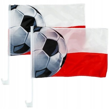 FLAGA SAMOCHODOWA POLSKI Z PIŁKĄ 2SZT. DLA KIBICA