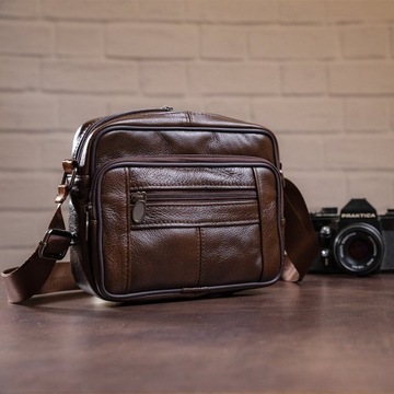 Skórzana męska torba typu poziomego brązowym