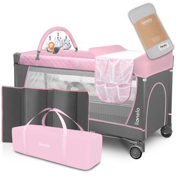 ŁÓŻECZKO TURYSTYCZNE DWUPOZIOMOWE LIONELO FLOWER + KOCYK BAMBUSOWY GREY