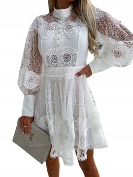 Sukienka Kobiety elegancka solidna haftowana