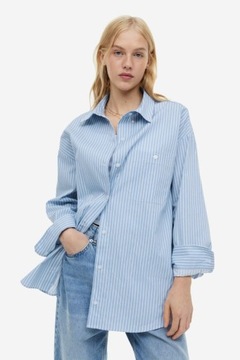 H&M paski błękitna oversize koszula boyfriend prążki niebieska popelinowa S