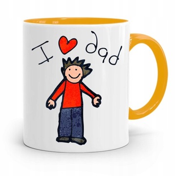KUBEK ŻÓŁTY DZIEŃ OJCA DLA TATY I LOVE DAD z Nadrukiem ze Zdjęciem