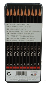 OŁÓWKI 10szt Zestaw ołówków 4H-5B w metalowym etui