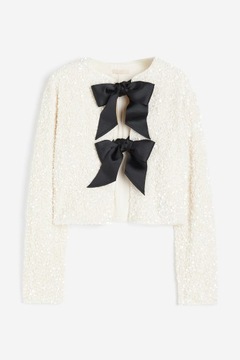 H&M cekinowy żakiet z wiązaniem elegancki biały R. L
