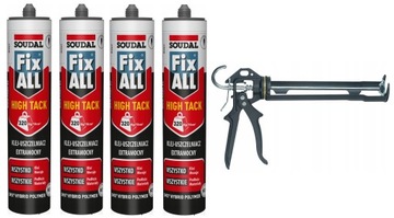 4x SOUDAL KLEJ USZCZELNIACZ FIX ALL FIXALL HIGH TACK + WYCISKACZ