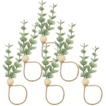 6 SZT. KRĄŻKI NA SERWETKI FARMHOUSE LIŚCIE EUKALIPTUSA