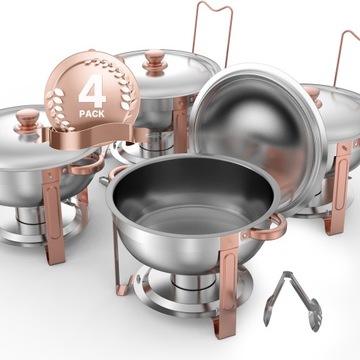 5 Qt 4 Pack Round Chafing Dish Buffet Set Full-Size Pan ze stali nierdzewnej