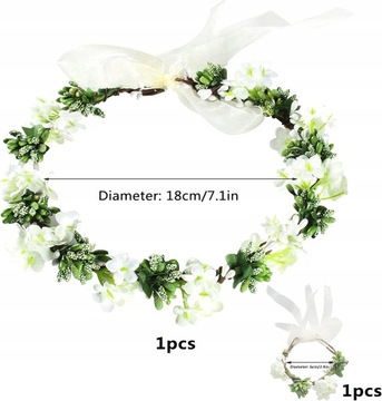 венок на голову, 1 повязка для волос с белыми цветами