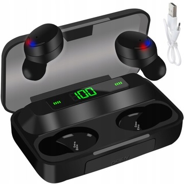 Słuchawki Bezprzewodowe Bluetooth LCD z Powerbank Sportowe Douszne + Etui