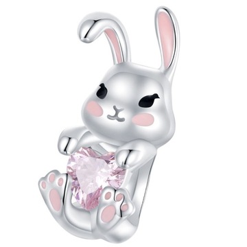 Charms Zawieszka Charms Zajączek z Sercem Srebro 925 Charmsy Trusky