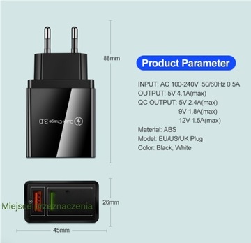 Q4-4 USB-порты 3.0 Зарядная головка для быстрой зарядки Черные зарядные вилки