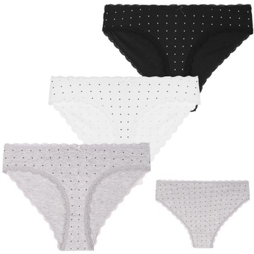 MAJTKI FIGI DAMSKIE BAWEŁNIANE BIKINI W KROPECZKI Z KORONKĄ MORAJ XL 3-PAK