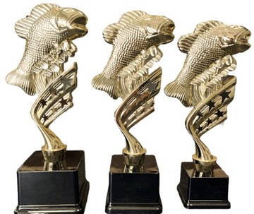 Statuetki wędkarskie ryby komplet trofeów z rybą 25, 24.5, 23.5 cm GRAWER