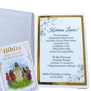 Personalizowana Biblia upominek prezent pamiątka z wklejką I Komunia Święta