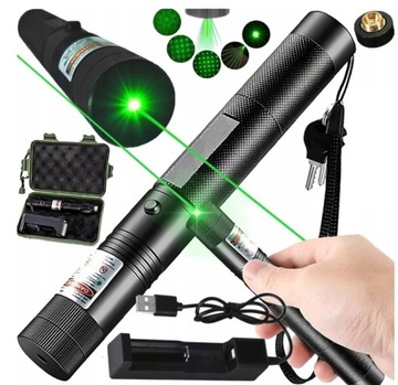 BARDZO MOCNY LASER WSKAŹNIK POINTER ZIELONY AKU ŁADOWARKA 90KM / 50000 mW