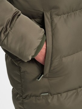Długa zimowa kurtka męska pikowana satynowa khaki V1 OM-JALJ-0147 M