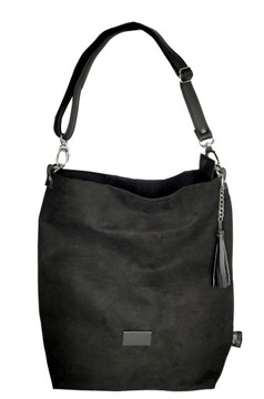 Torebka Torba A4 WOREK SHOPPER ZAMSZ PLUSZ CZARNA