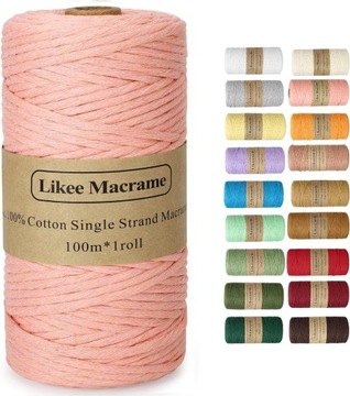 Sznurek do makramy, pojedynczy sznurek, 3 mm x 100 m, bawełniana linka do m