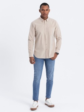 Pánska bavlnená košeľa REGULAR s vreckom béžová V1 OM-SHOS-0153 XXL