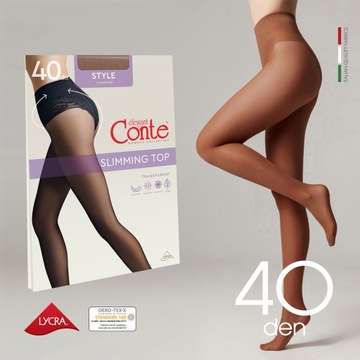 Rajstopy gładkie wyszczuplające Lycra Conte STYLE 40 DEN mocca rozmiar 4