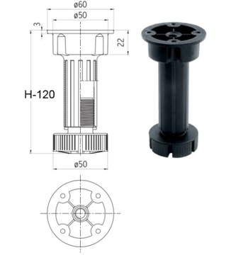 Ножка мебельная 12см Volpato, до 400кг, 4 шт.