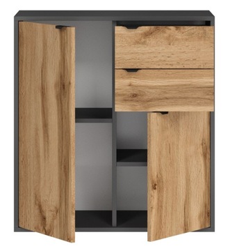 КОМОД ДУБ АНТРАЦИТ WOTAN С ДВУМЯ ДВЕРЯМИ И ДВУМЯ ЯЩИКАМИ LUNA