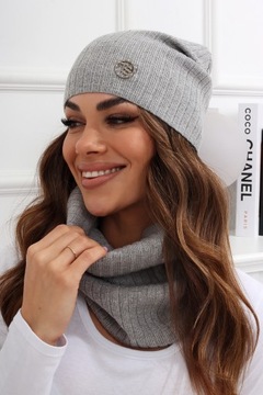 KOMPLET DAMSKI CZAPKA BEANIE KOMIN GOLF TUBA DUŻY ZESTAW CIEPŁY SPORT KOLOR