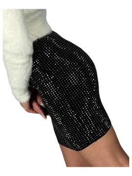 SPÓDNICA DŻETY CZARNA MINI DOPASOWANA ŚWIECĄCA M/L