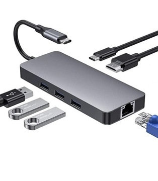 АДАПТЕР-ХАБ USB-C 3x USB HDMI 4K RJ45 PD