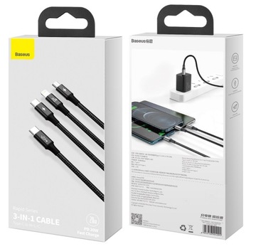 КАБЕЛЬ BASEUS 3В1 USB-C — МИКРОКАБЕЛЬ LIGHTNING TYPE-C 20 Вт PD 3,5 А 1,5 М