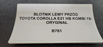 BLATNÍK LEVÝ PŘEDNÍ TOYOTA COROLLA E21 HB KOMBI 19-