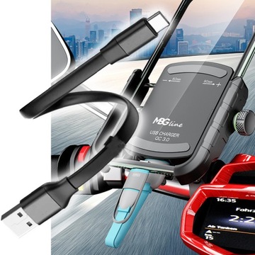 ДЕРЖАТЕЛЬ ДЛЯ МОТОТЕЛЕФОНА БЫСТРОЕ ЗАРЯДНОЕ УСТРОЙСТВО USB QC3.0 МОТОЦИКЛСКИЙ КАБЕЛЬ