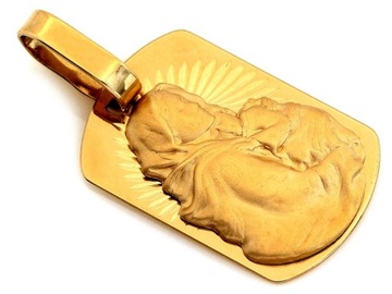 Medalik żółte złoto 585 prostokątny Matka Boska z Dzieciątkiem Cygańska 14K