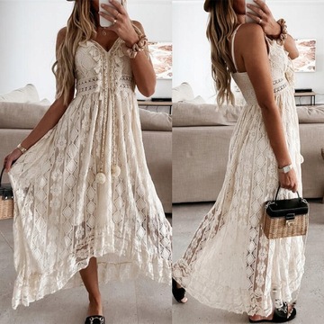 DŁUGA SUKIENKA PAREO NA PLAŻĘ BIAŁA NARZUTKA MAXI