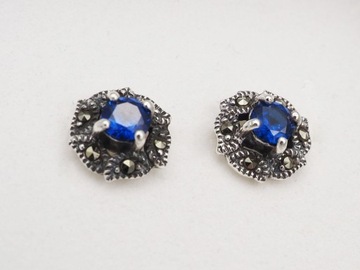 Серьги из серебра 925 пробы с сапфирами и марказитами