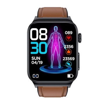 Smartwatch Brązowy pasek Duży ekran Pomiary zdrowotne Glukometr