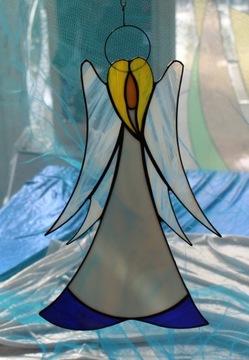 Anioł witrażowy Tiffany pro, duży, bladoniebieski