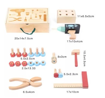 Duży Drewniany Zestaw Narzędzi Dla Dzieci Zestaw Majsterkowicza Skrzynka