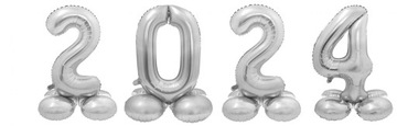 Balony cyfry 2024 stojące srebrne Sylwester Nowy Rok 72cm Happy New Year