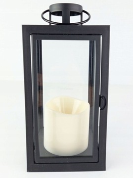ФОНАРЬ СО СВЕТОДИОДНОЙ ДЕКОРАТИВНОЙ СВЕЧОЙ, ЧЕРНЫЙ ФОНАРЬ, СВЕТОДИОДНАЯ ВСТАВКА, 21СМ