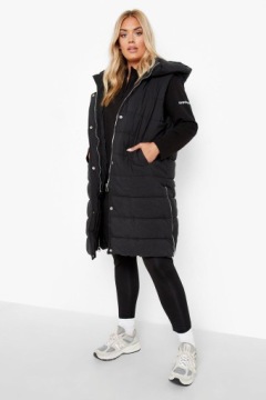 ЧЕРНЫЙ РУКАВ, СТЕГАНЫЙ, УТЕПЛЕННЫЙ ЖИЛЕТ, МОЛНИИ, ДЛИННЫЙ BOOHOO 48