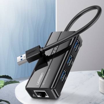UGREEN — сетевой адаптер Ethernet с USB-концентратором — RJ45 1000 Мбит/с / 3 порта USB 3.0
