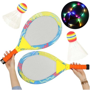 RAKIETKI PALETKI BADMINTON ŚWIECĄCE LED + LOTKI