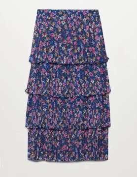 MANGO długa spódnica w kwiaty z falbankami XL