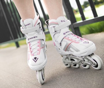 Коньки RAVEN Pulse белые/розовые регулируемые 37-40