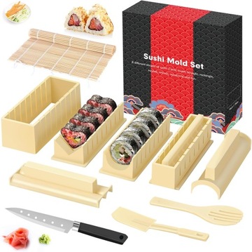 ZESTAW FOREMEK DO ROBIENIA SUSHI + NÓŻ I MATA BAMBUSOWA BIAŁY