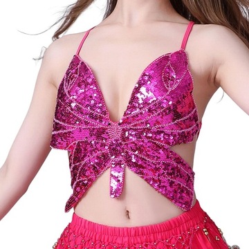 Stroje Crop Top z cekinami i motylami Taniec brzuc