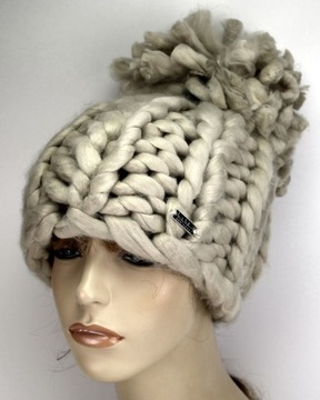 Zestaw damski zimowy czapka z pomponem i szalik Nicole Miller UNIKAT Beż