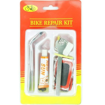 Комплект для ремонта велосипеда Ложки - МЕТАЛЛ - гаечный ключ, заплатки, терка и клей